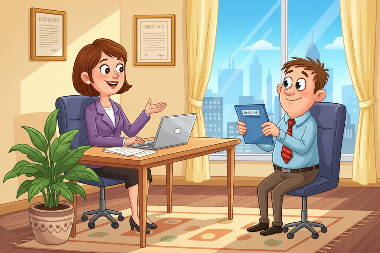 an ai cartoon image of a person being interviewed for a job